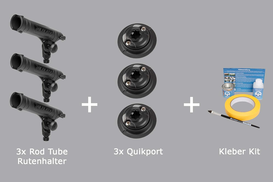 Railblaza Set 3X Rod Tube Rutenhalter + 3X Quickport + Kleber-Kit, Belly Boot