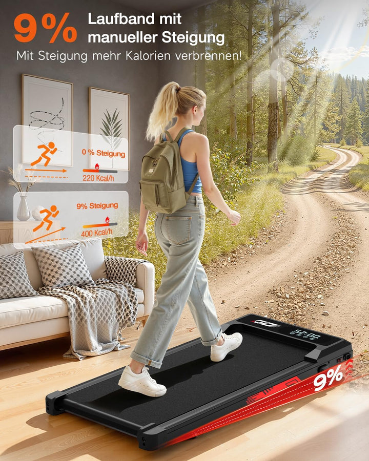 Laufband klappbar elektrisch mit 9% Steigung, leises Walking Pad mit 1-10 km/h, bürstenloser 3,0-PS-