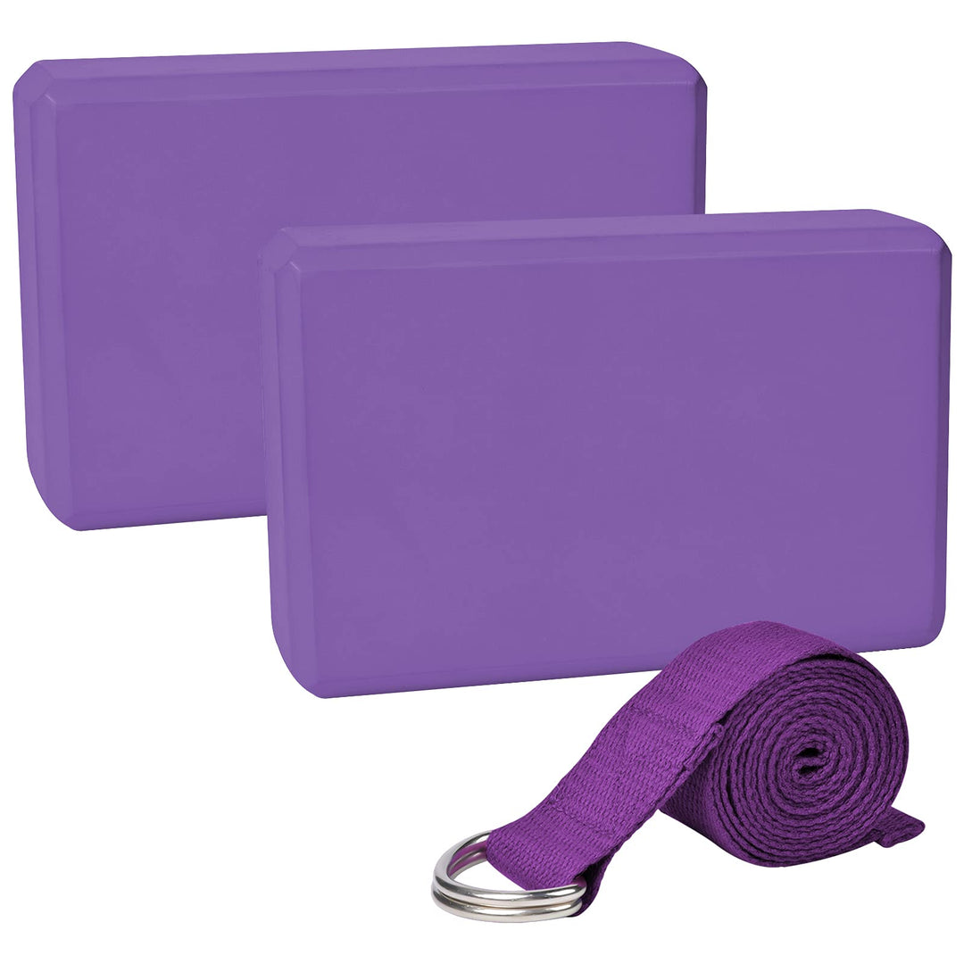 Chstarina Yoga Block 2Er Set mit 1Er 1.8 M Baumwoll Yogagurt,Yogablock aus Eva Schaumstoff Hartschau