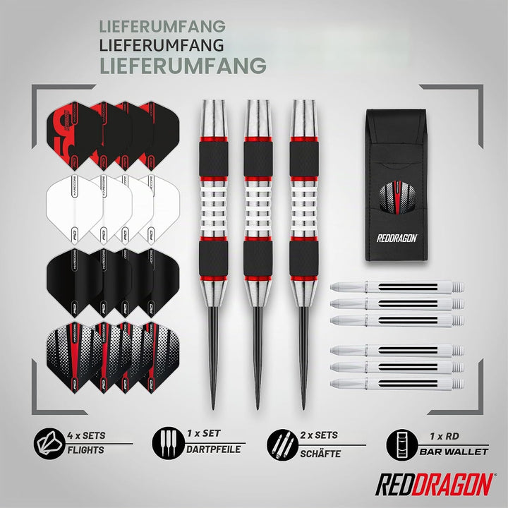 RED DRAGON Evos Steel Tungsten Dartpfeile Profi Steel Darts Set mit Flights, Schäfte and Brieftasche