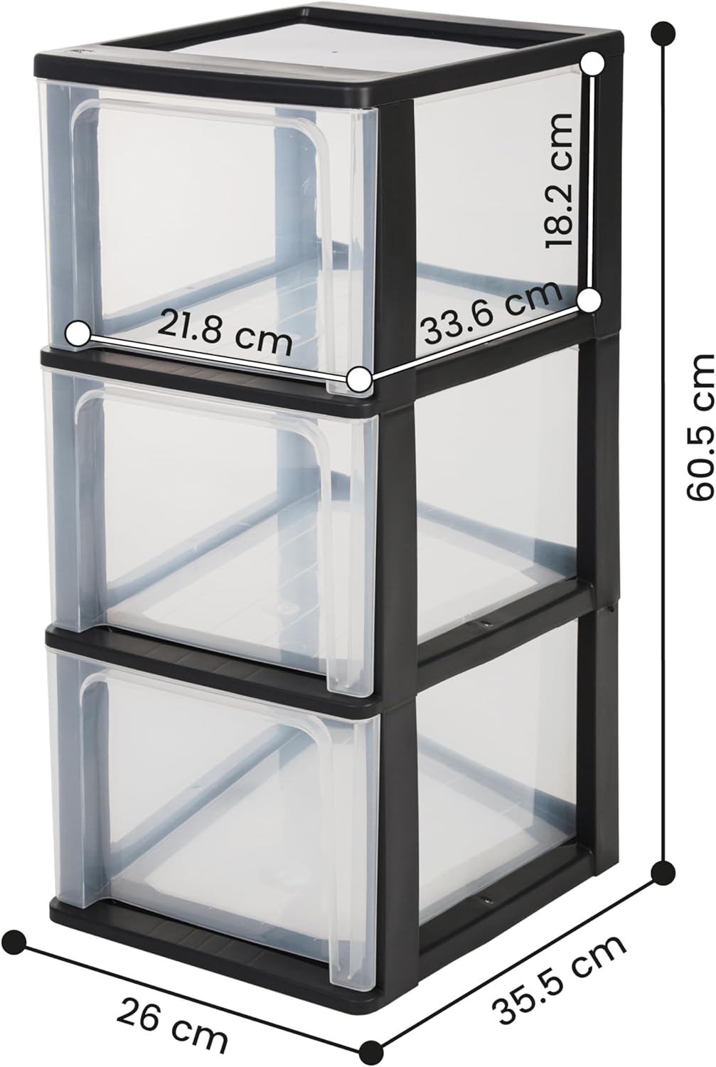 Iris Ohyama, Schubladenschrank, Schubladencontainer, 3 Schubladen mit 13 L, Format A4, durchsichtige