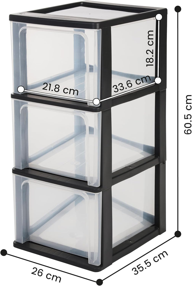 Iris Ohyama, Schubladenschrank, Schubladencontainer, 3 Schubladen mit 13 L, Format A4, durchsichtige
