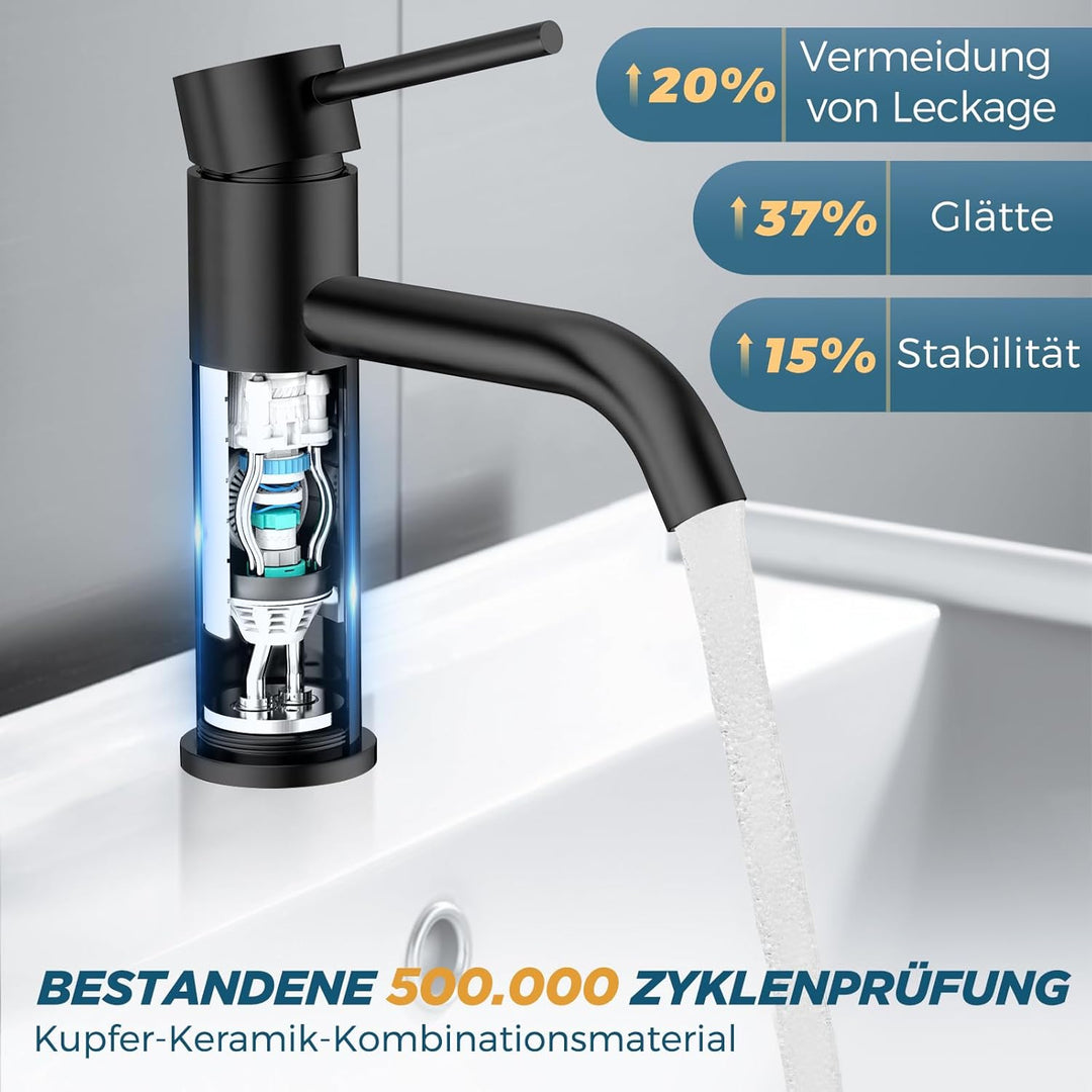 FORIOUS Wasserhahn Bad,Waschtischarmatur Waschbecken Armaturen Schwarz Einhandgriff Mischbatterie fü