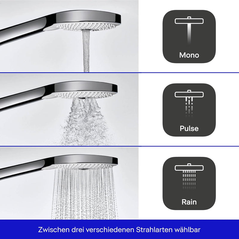 Duravit Universal Duschkopf, Duschbrause mit 3 Strahlarten (Rain, Pulse, Mono), Handbrause rund (Ø 1