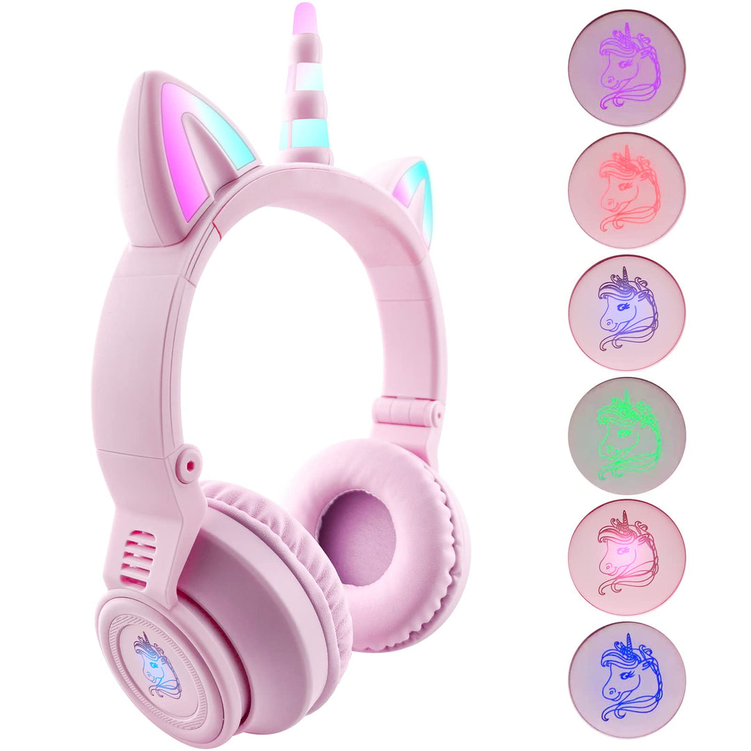 Einhorn Kopfhörer Bluetooth, Kabellos Over-Ear Headset mit LED-Beleuchtung, Stereo Sound, Mikrofon.