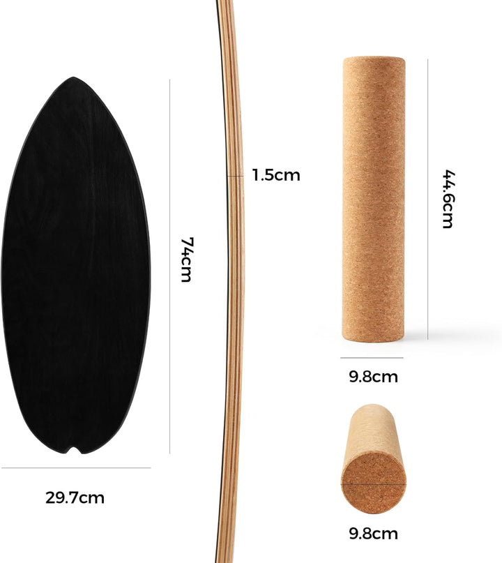 Cowiewie Balance Board, 15mm Dickes BalanceBoard + 10mm Korkrolle, Balance-Board Maximale Belastung