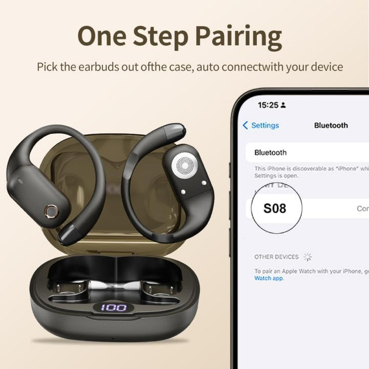 Open-Ear Bluetooth Kopfhörer, Bluetooth 6.0 Wireless Ohrhörer Sport mit LED-Anzeige, IPX6 Wasserdich