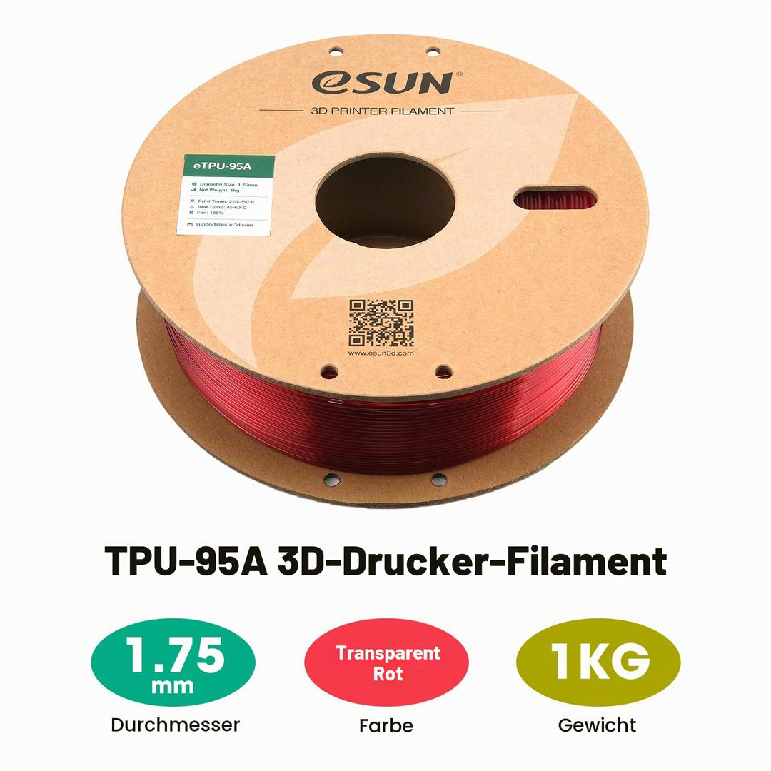 eSUN Flexibles TPU Filament 1.75mm, 3D Drucker Filament TPU-95A, Massgenauigkeit +/- 0.05mm, 1kg Spu