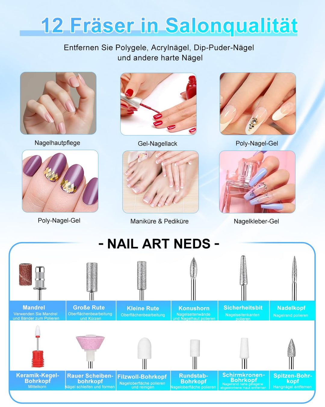 CozyZen Elektrische Nagelfräser Professional: 45000 U/min Nagelpflege-Kit mit LCD-Display, Hand- & F