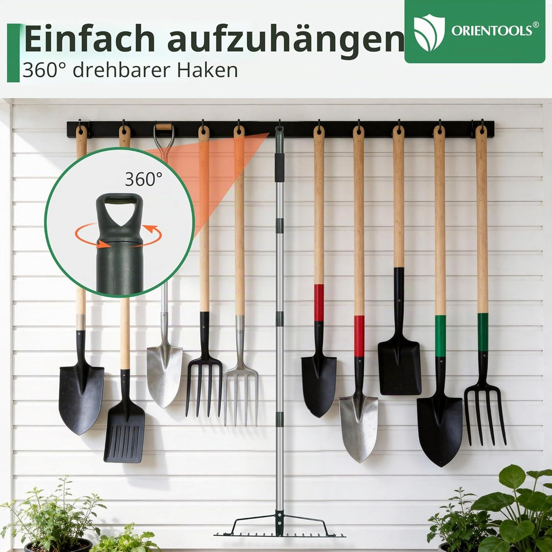 ORIENTOOLS Gartenrechen, schwere Ausführung, 44 cm Breite, 160 cm Stiellänge, 1,7 kg für Boden locke