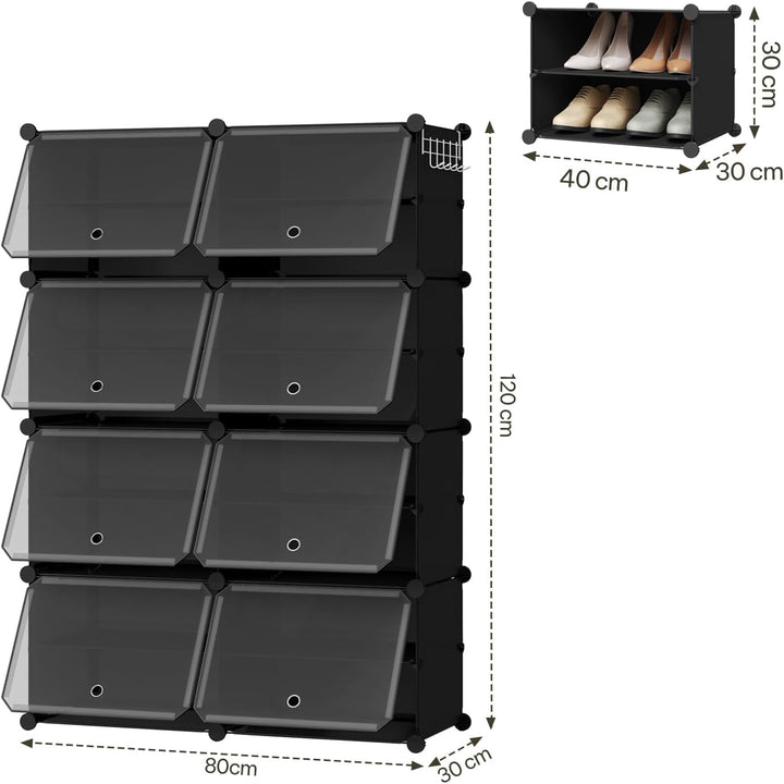 WOLTU Schuhregal, Schuhschrank mit 8 Fächern, Platzsparend, Mit Haken, Schuhablage Kunststoff, für F