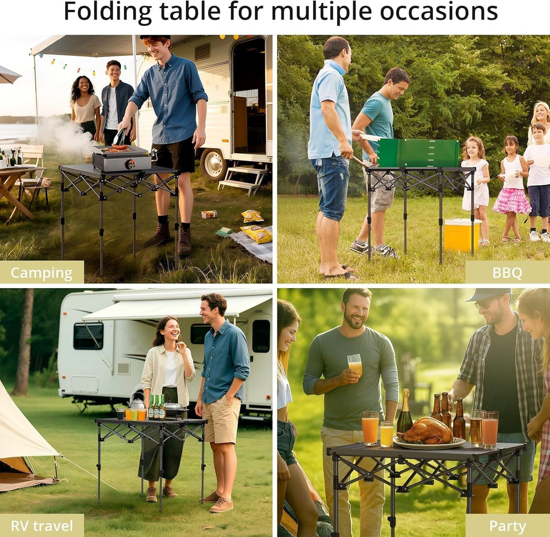 Anbte Campingtisch Klapptisch 67x58cm(LxB) Aluminium Aufrollbare Tischplatte mit 2 Höhen 44/70cm X-F