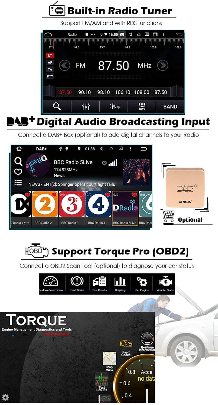 Erisin 7" Android 11.0 Autoradio mit Navi GPS für Opel Antara Astra Corsa C/D Meriva Signum Vivaro Z