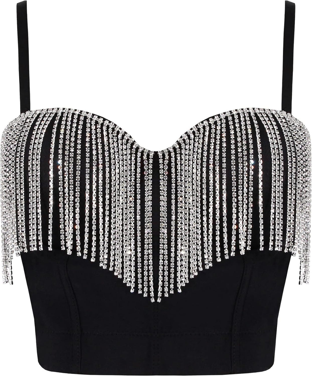 Naimo Damen Sexy Strass Quaste Bustier Push Up Crop Top Korsett BH Glitzer Diamant Tank Top Weste Pa