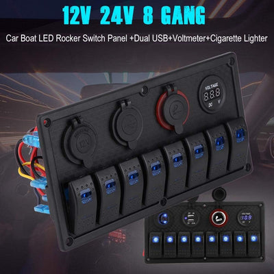 Riloer 8 Gang Rocker Switch On Off Panel Switch Überlastgeschützter USB-Voltmeter für Bootsauto