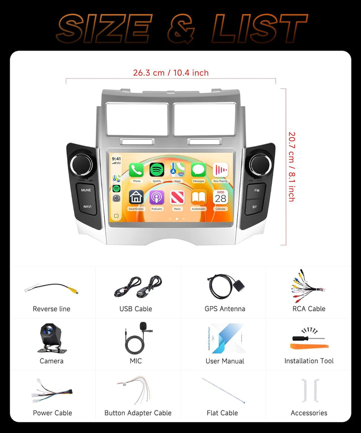 Rimoody 4G+64G Android Autoradio für Toyota Yaris/Vitz/Platz 2005-2011 mit Wireless Carplay Android