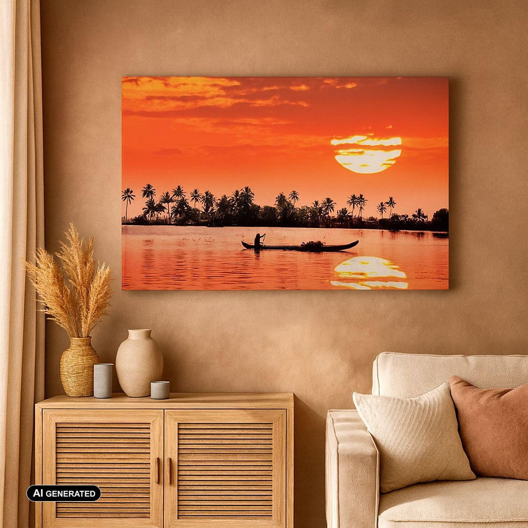 Bilder auf Leinwand Kanal boot kultur sonnenuntergang Leinwandbild 70x50cm Wandbilder Dekoration Woh