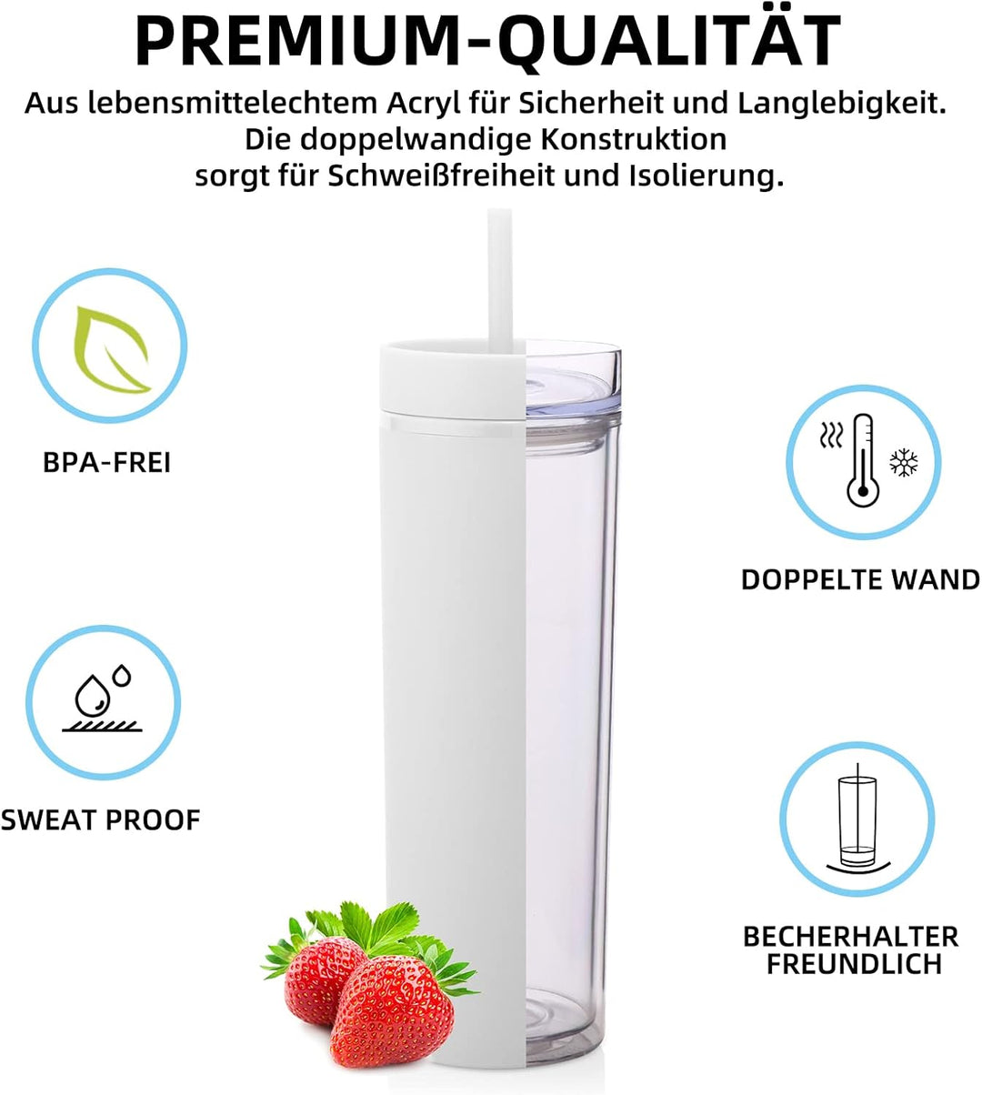 Volhoply 600 ml Trinkbecher mit Deckel und Strohhalm Zehnerpack,20oz Doppelwandiger Wiederverwendbar