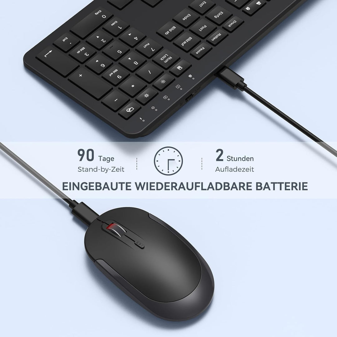 Tastatur Maus Set Kabellos, seenda Ultra-Dünne Wiederaufladbare Funk Tastatur Maus Set, Ergonomische