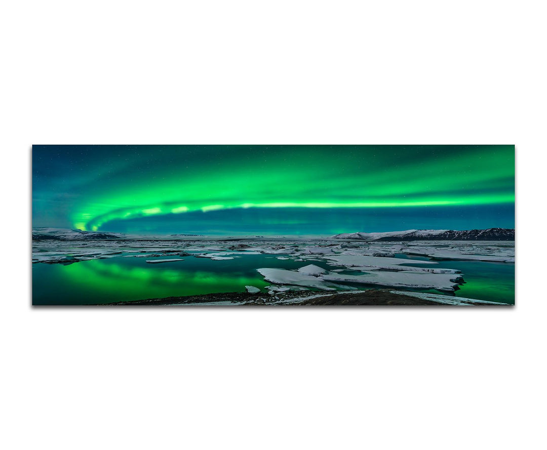 Paul Sinus Art Panoramabild auf Leinwand und Keilrahmen 150x50cm Island EIS Nordlichter Nacht