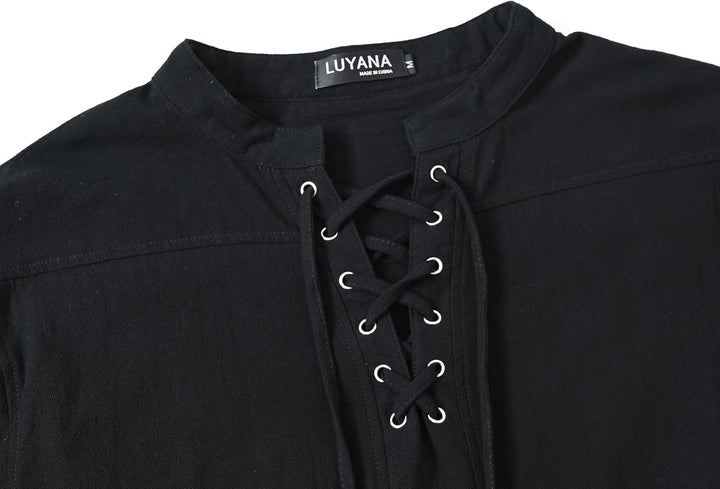 LUYANA Herren Mittelalter Hemd Leinenhemd Schnürung Piratenhemd Renaissance Wikinger Shirt Stehkrage