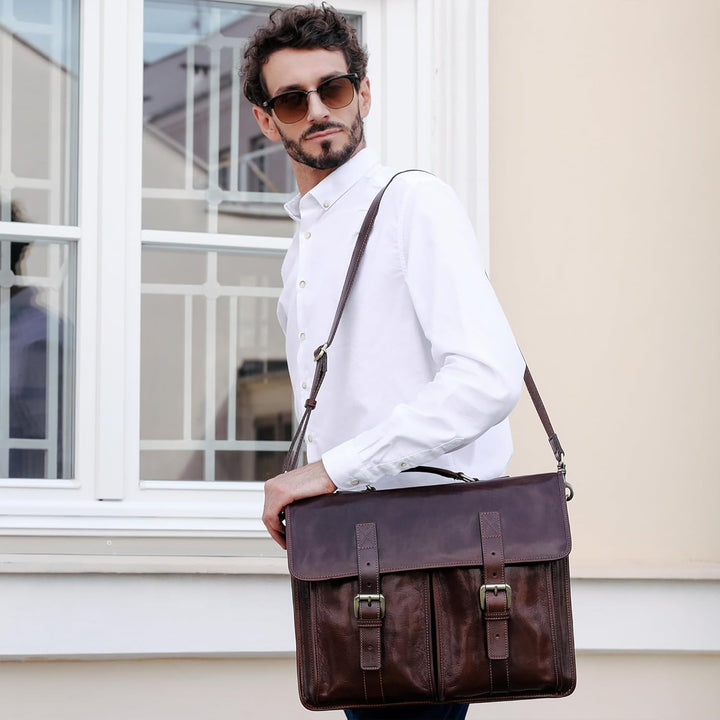 Time Resistance Leder Aktentasche Handgefertigte Umhängetasche Laptop Tasche für bis zu 15 Zoll Lapt