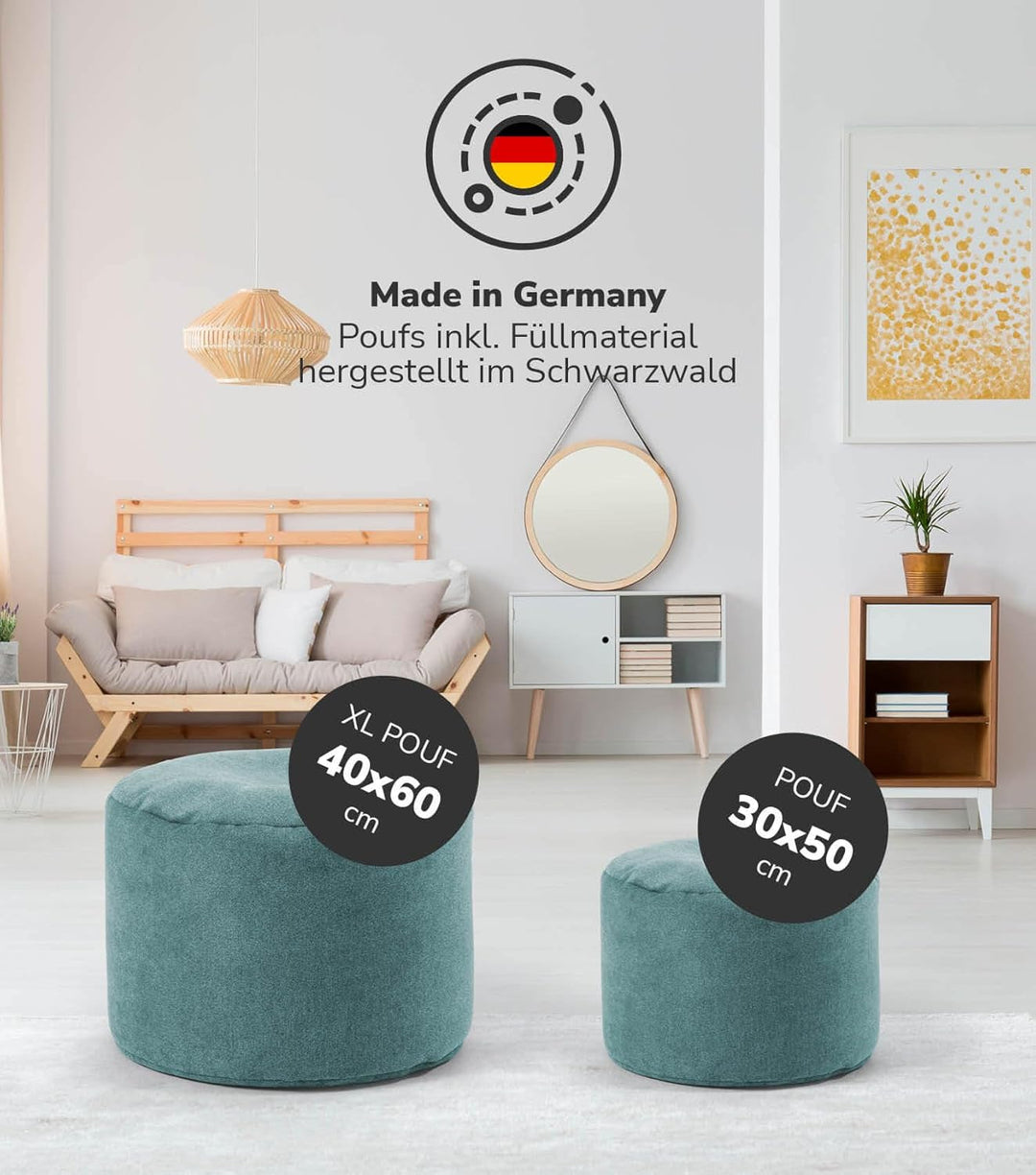 mokebo® Pouf, Hocker o. Bodenkissen 60x40cm 'Der Ruhepouf' Sitzhocker rund & Fusshocker fürs Wohnzim