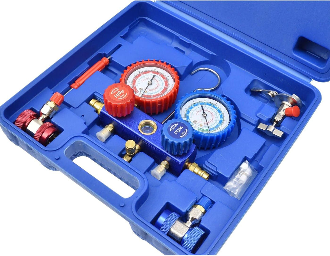 Resser Klimaanlagen Monteurhilfe Set R134a Manometer Klimaservicegerät Dichtheitsprüfer KFZ Werkzeug