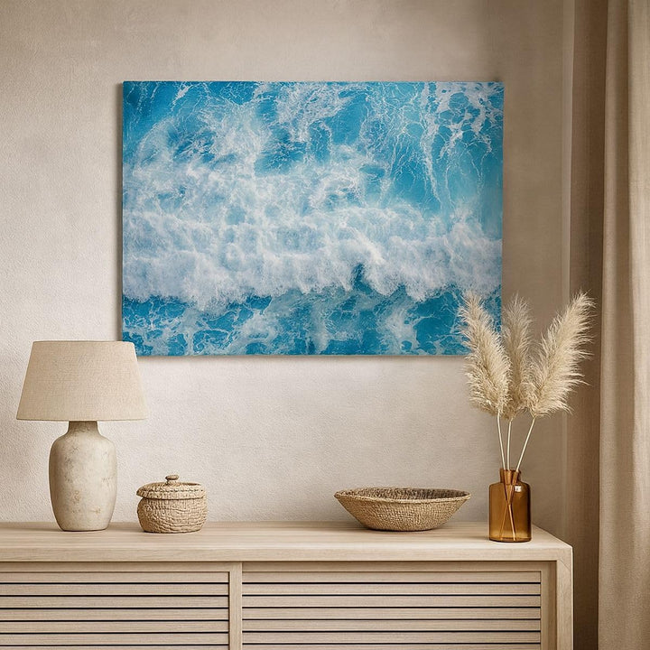 Bilder auf Leinwand 100x70cm Leinwandbild mit Rahmen Meer Welle Ozean Gross Wanddeko Bild Schlafzimm