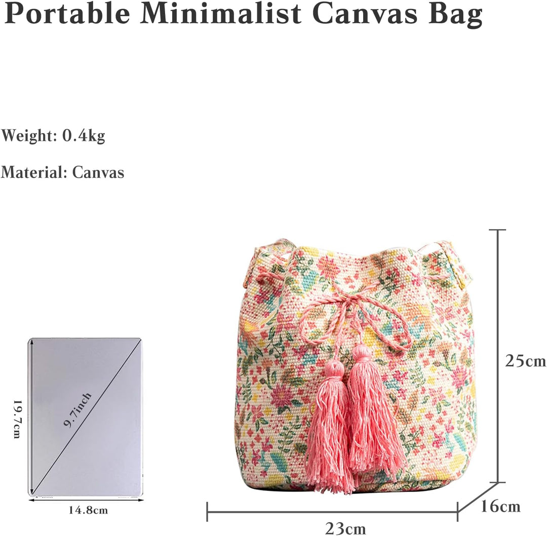 CORIOS Ethnischer Stil Handtasche Damen Canvas Schultertasche Böhmische Tote Beutel Quasten Henkelta