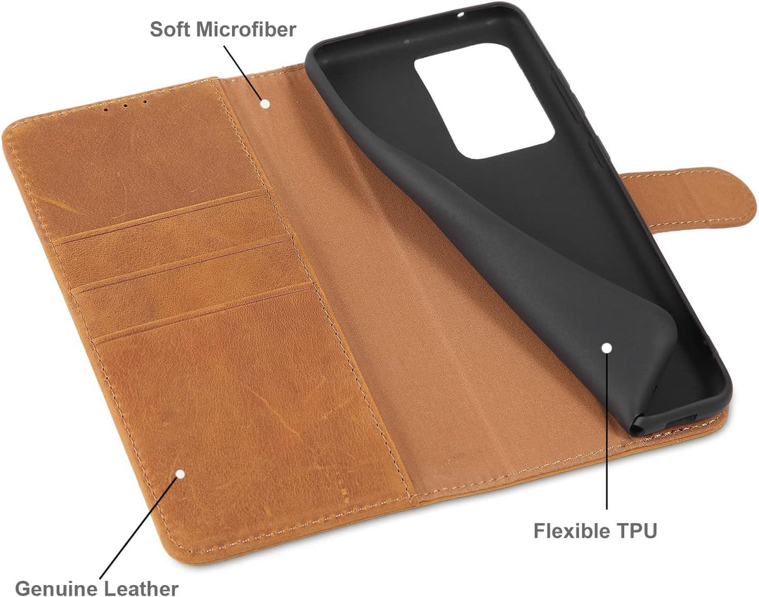 LENSUN Echtleder Hülle für Samsung Galaxy S20 Ultra, Handyhülle Leder [Magnetverschluss][RFID Schutz