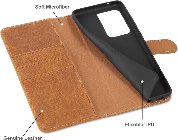 LENSUN Echtleder Hülle für Samsung Galaxy S20 Ultra, Handyhülle Leder [Magnetverschluss][RFID Schutz