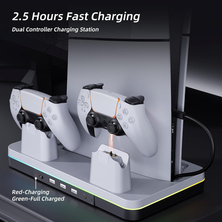 Mytrix Fast Charging Stand RGB Cooling Fan for PS5 Slim Console (Disc & Digital), with Controller Ch
