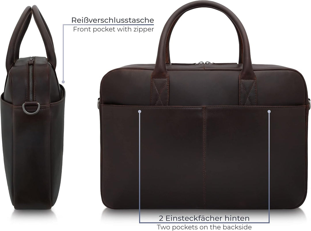 PURE Leather Studio Laptoptasche NAOS - Herren Aktentasche Leder für Notebooks bis 15,6 Zoll I Gross