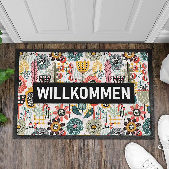 Trendation - Willkommen Fussmatte Grafik Schmutzfangmatte Geschenk Aussen Innenbereich 60x40 cm Wasc