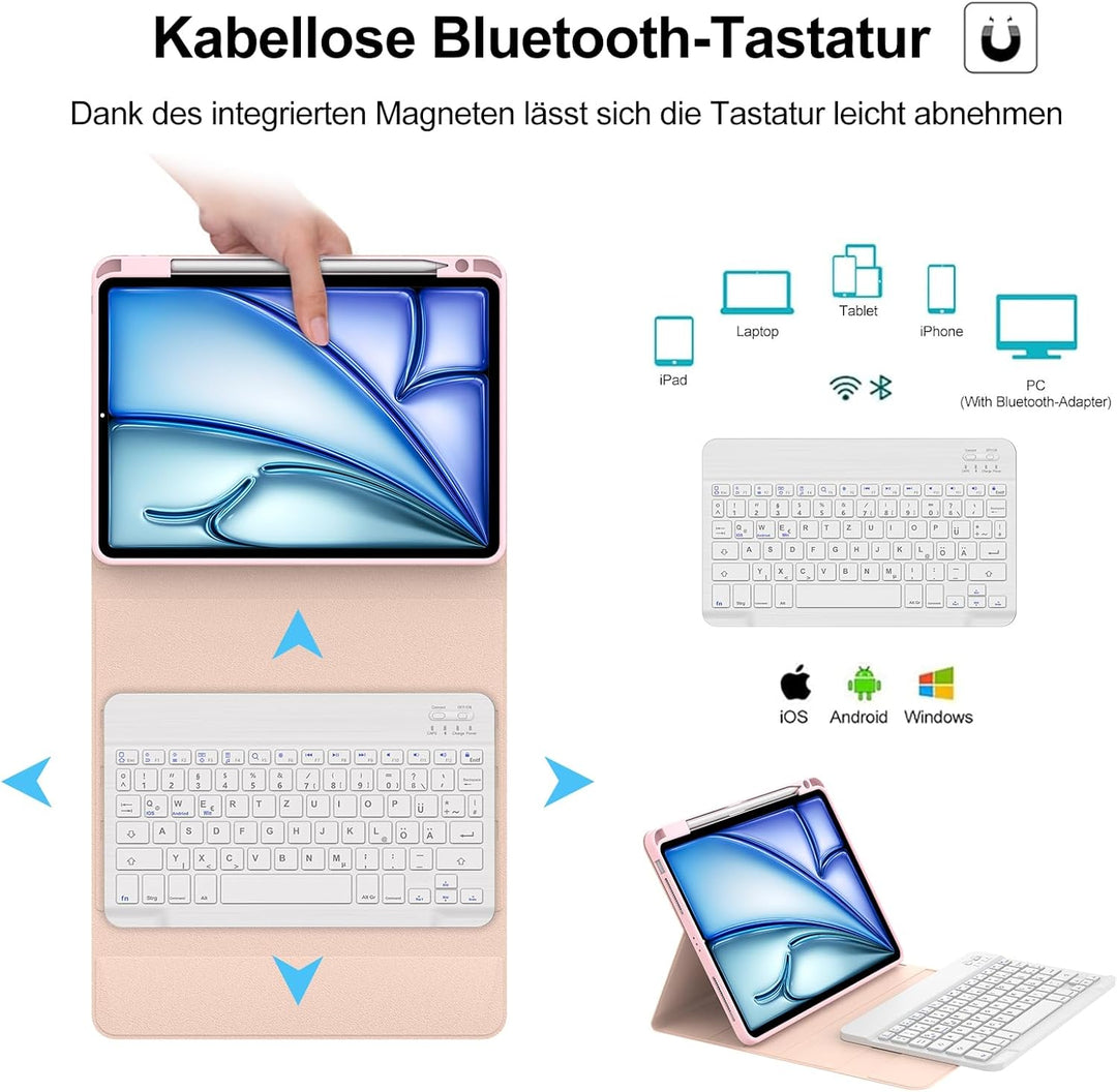IVEOPPE Tastatur für iPad Air 11” M4 2026/M3 2025/M2 2024, Schutzhülle mit Stifthalter, Hülle mit Bl