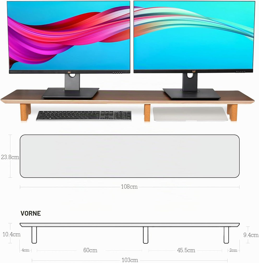 Aothia Grosser Monitor-Ständer für Computerbildschirme,Holz-Riser mit nachhaltigen Korkblockbeinen f