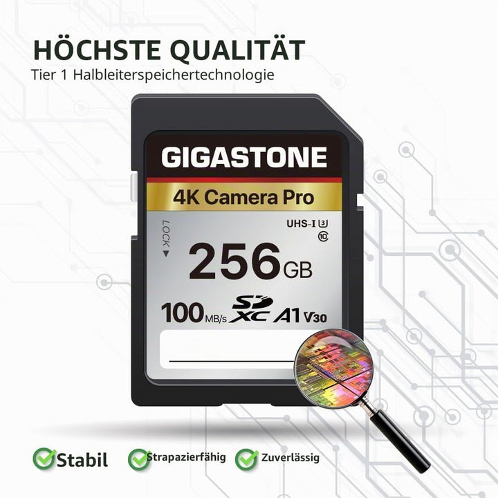 Gigastone SDXC-Speicherkarte, 256 GB, 4 K Kamera Pro Serie, Übertragungsgeschwindigkeit bis zu 100 M