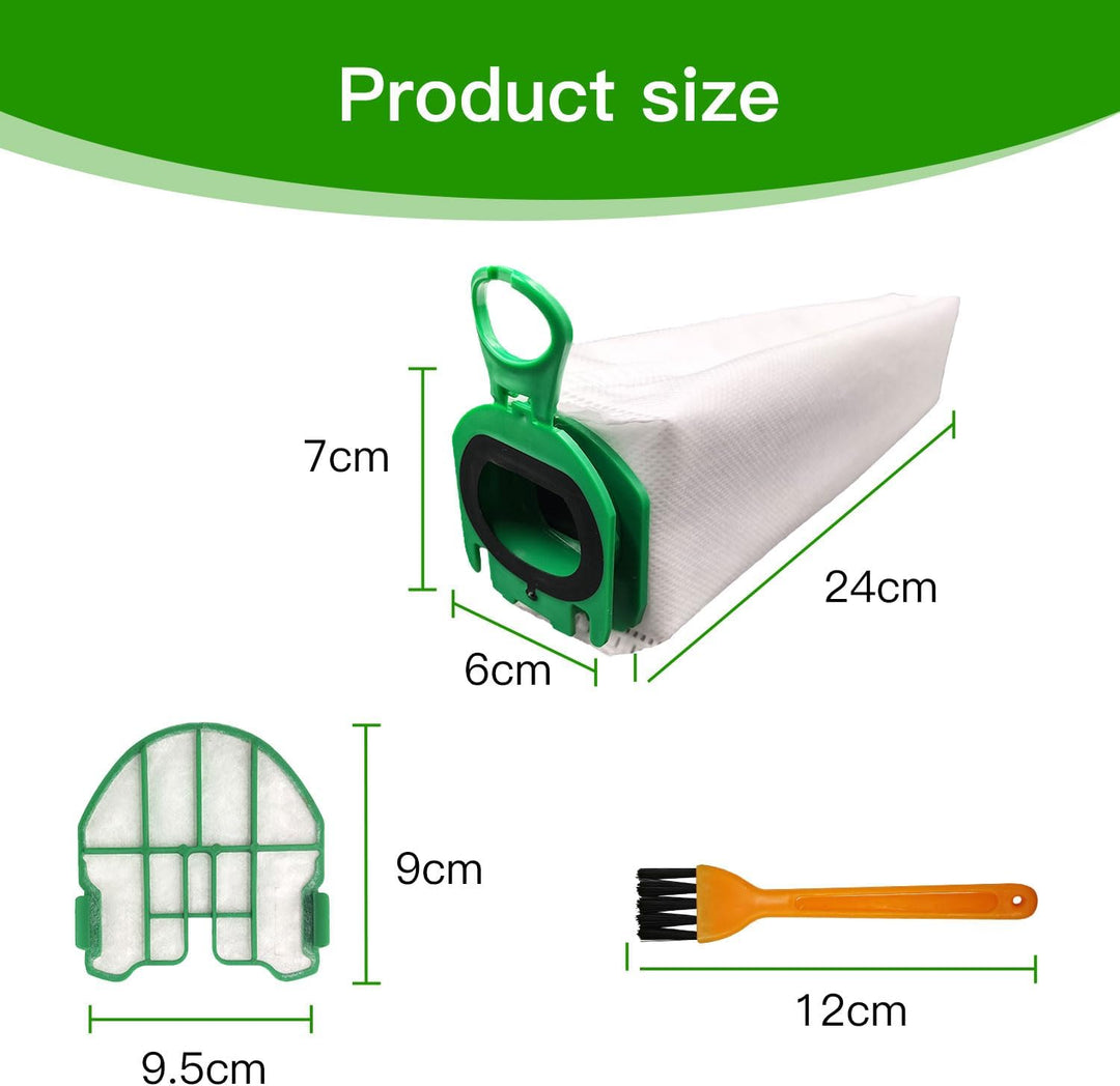 12 Stück Staubbeutel für Vorwerk Kobold VB100,Staubsaugerbeutel,Mit 4 Motorfiltern, 2 Bürsten, Staub