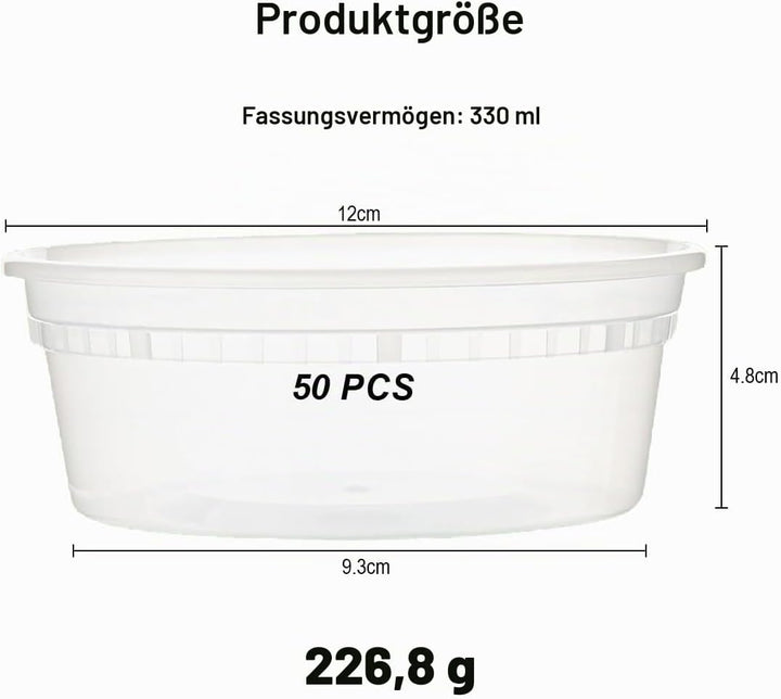 50 Stück Kunststoffbehälter mit Deckel - 330ml/8oz Wiederverwendbare Aufbewahrungsbecher für Lebensm