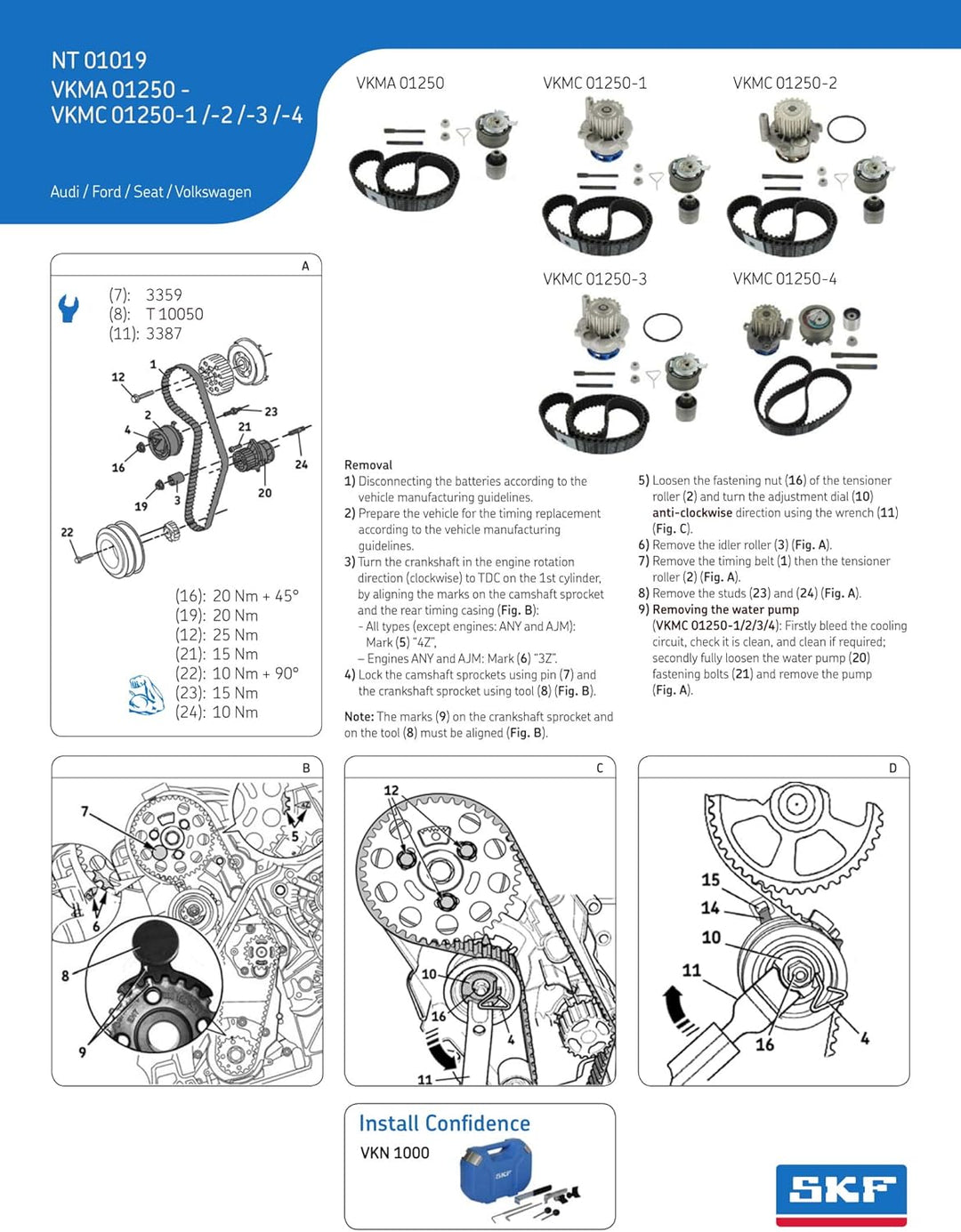 SKF VKMC 01250-1 Wasserpumpe + Zahnriemensatz & VKMV 6PK1050 Keilrippenriemen Bundle mit Keilrippenr