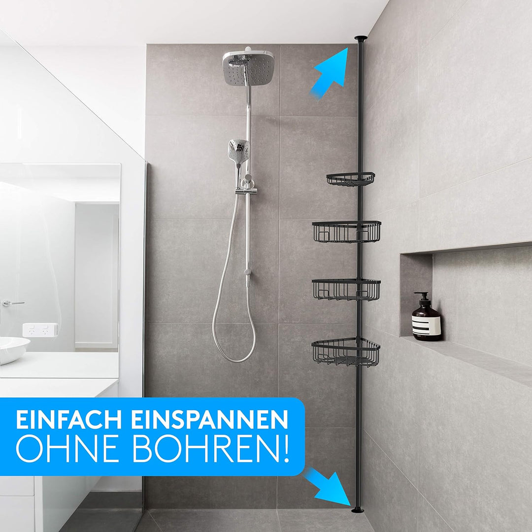 EDELHAND© Teleskop Duschregal Schwarz für Höhe von 105 bis 270 cm - Teleskopregal Bad für Dusche und