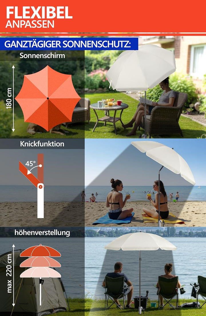 4smile Sonnenschirm Strand Set 3-in-1, Ø 180 cm Strandschirm Windfest Stabil mit Schirmhülle & Eindr