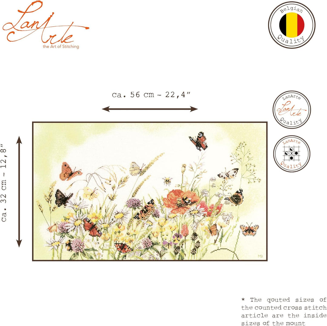 Lanarte Zählmusterpackung Schmetterlinge & Blumen Kreuzstichpackung, Baumwolle, Mehrfarbig, 56 x 32