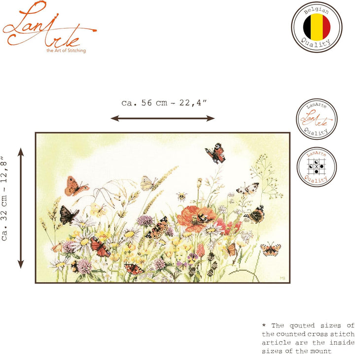 Lanarte Zählmusterpackung Schmetterlinge & Blumen Kreuzstichpackung, Baumwolle, Mehrfarbig, 56 x 32