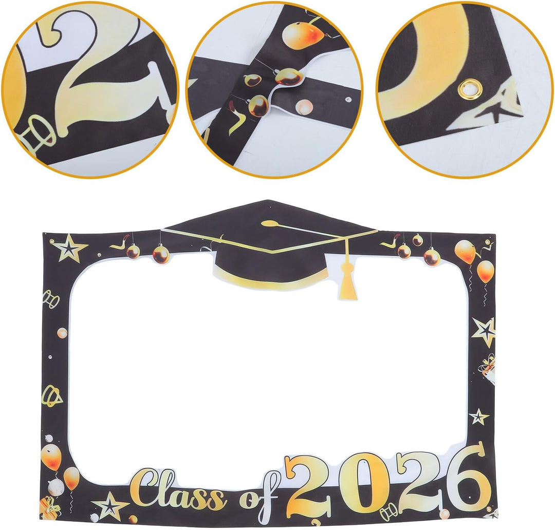 Abschlussball Deko 2026 Fotorequisite, Abschluss Fotorand Banner aus Polyester für Abschlussfeier Fo