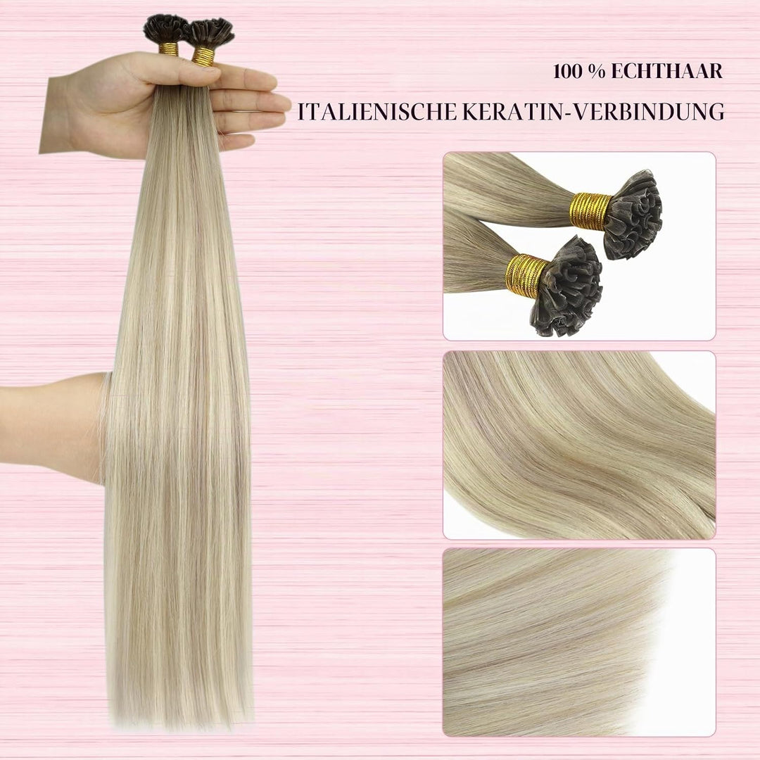 YoungSee Bonding Extensions Echthaar Ombre 40 cm Extensions Echthaar Bondings Aschblond Ombre Blond