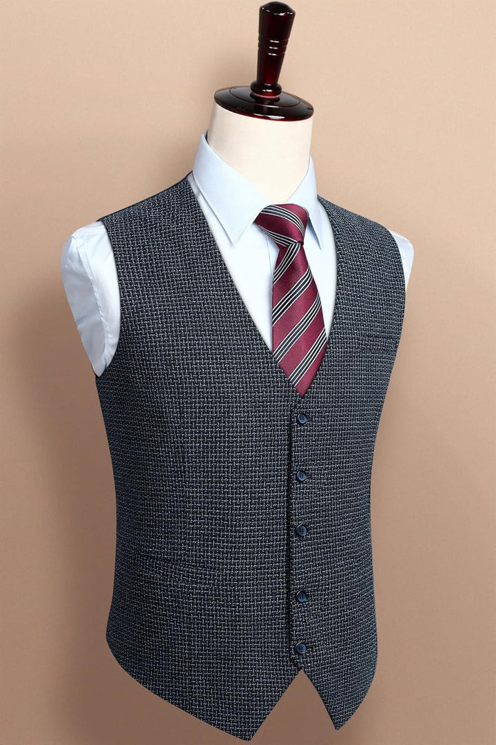 HISDERN Herren Anzugweste Formale Hochzeit Klassische Retro Baumwolle V-Ausschnitt Einfarbige Elegan