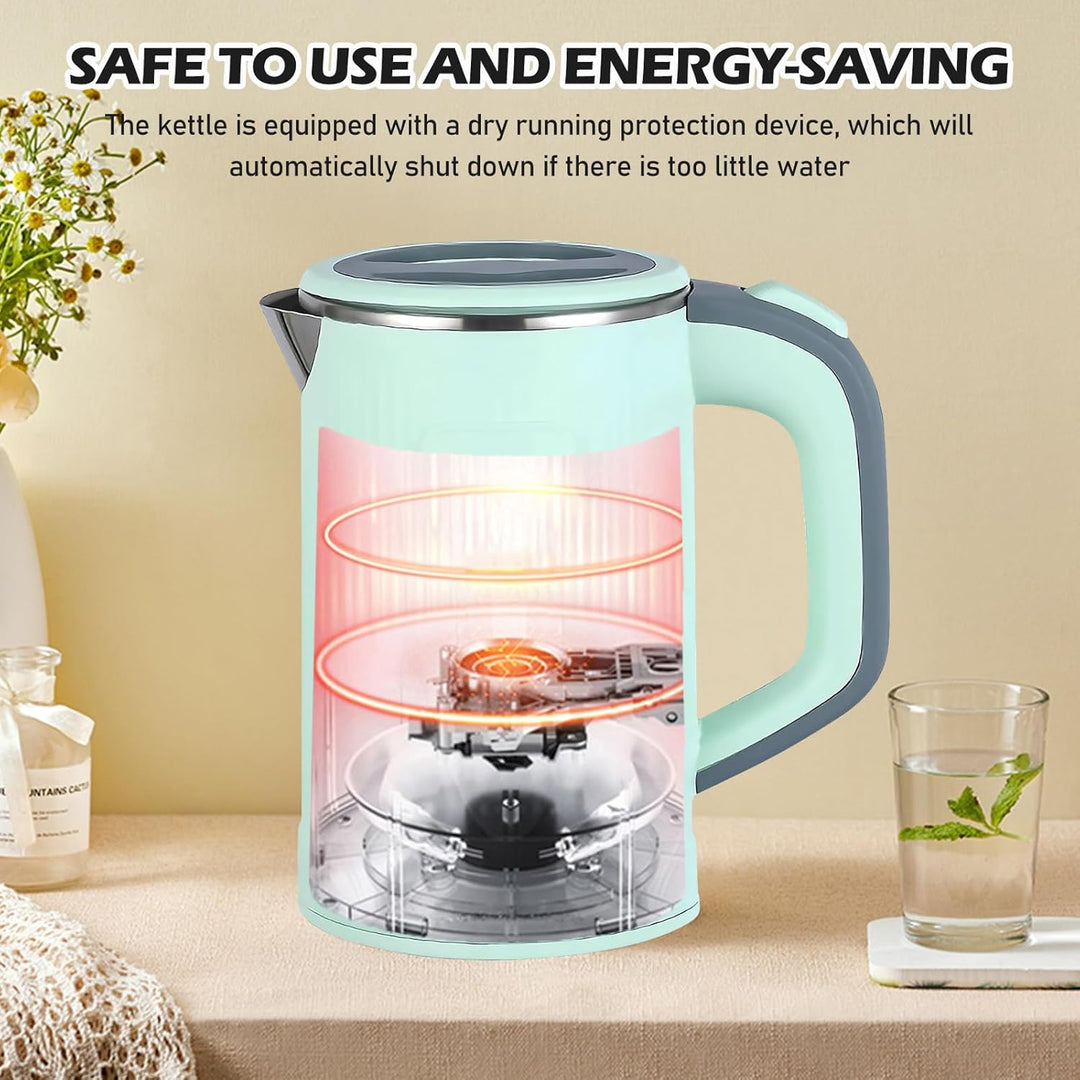 800ML Edelstahl Wasserkocher, 5-Minuten-Schnelles Kochen, Tragbar für Reisen & Hotel (Grün)