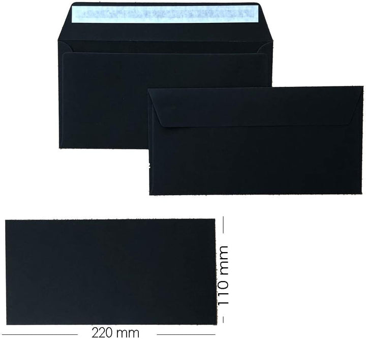 Paper24 DIN lang Briefumschläge, 110x220mm, 120g, gerade Lasche mit Haftklebung, ideal für Geburtsta
